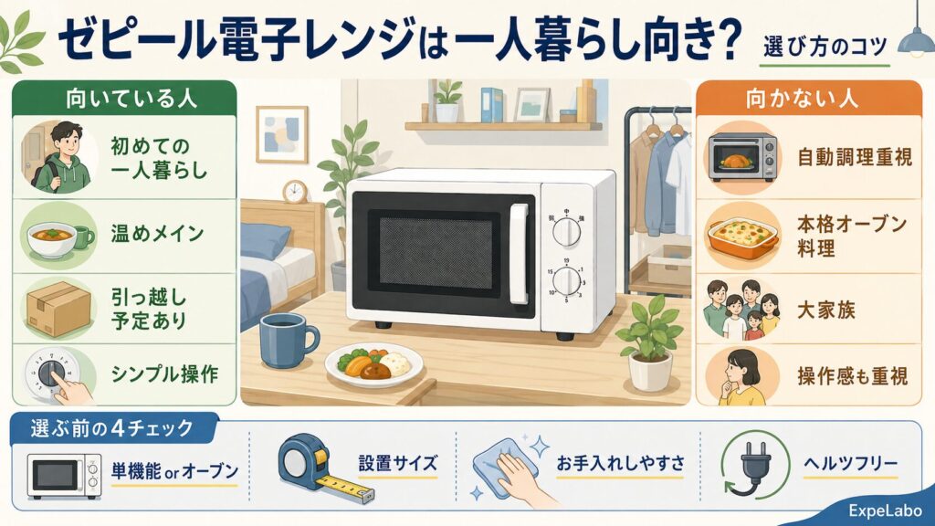 ゼピール電子レンジは一人暮らしに向いている？選び方のコツ