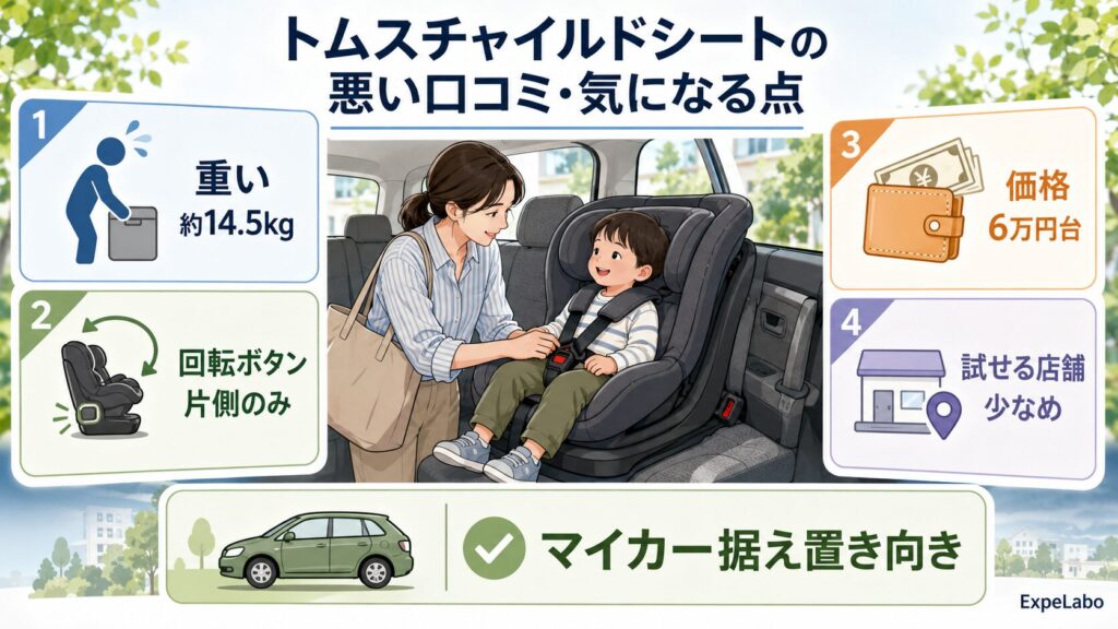 トムスチャイルドシートの悪い口コミ・気になる点