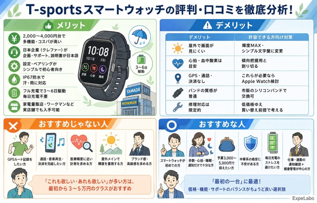 T-sportsスマートウォッチの評判・口コミを徹底分析！