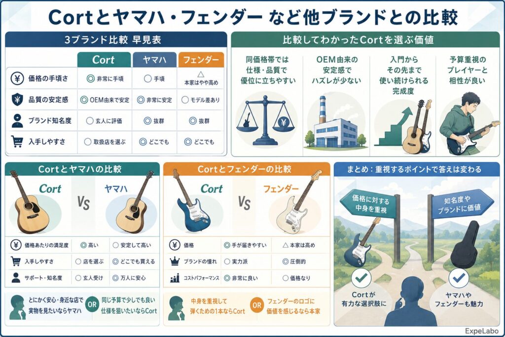 Cortとヤマハ・フェンダーなど他ブランドとの比較