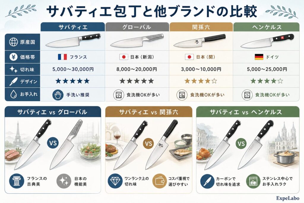 サバティエ包丁と他ブランドの比較