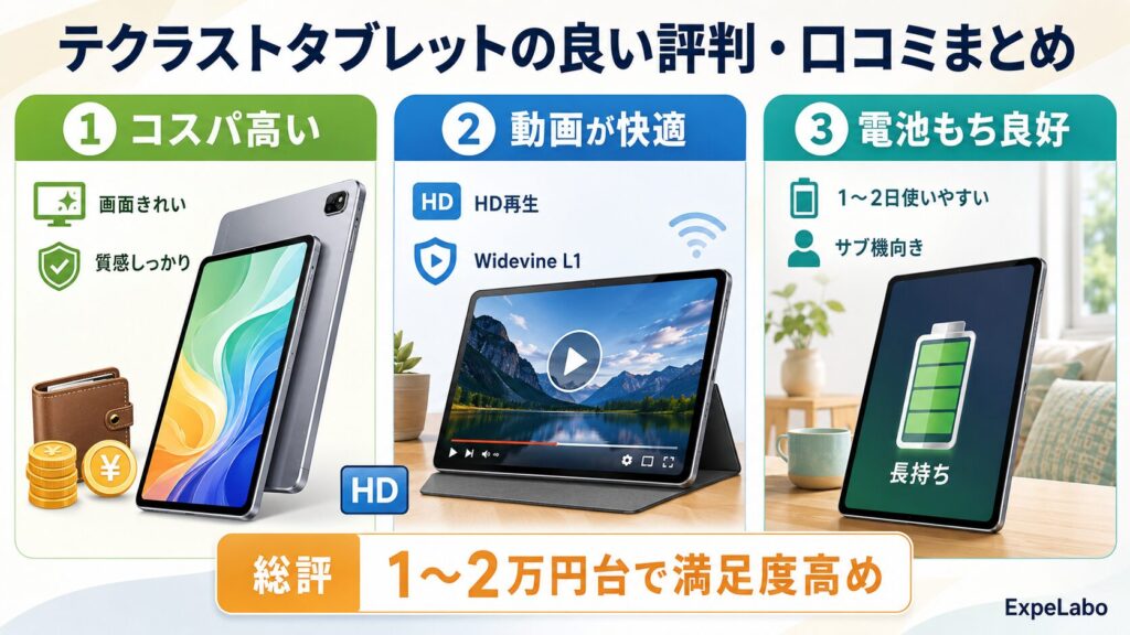 テクラストタブレットの良い評判・口コミまとめ