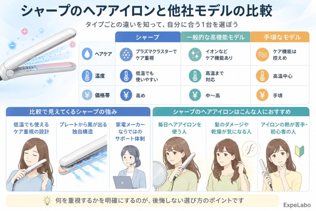 シャープのヘアアイロンと他社モデルの比較