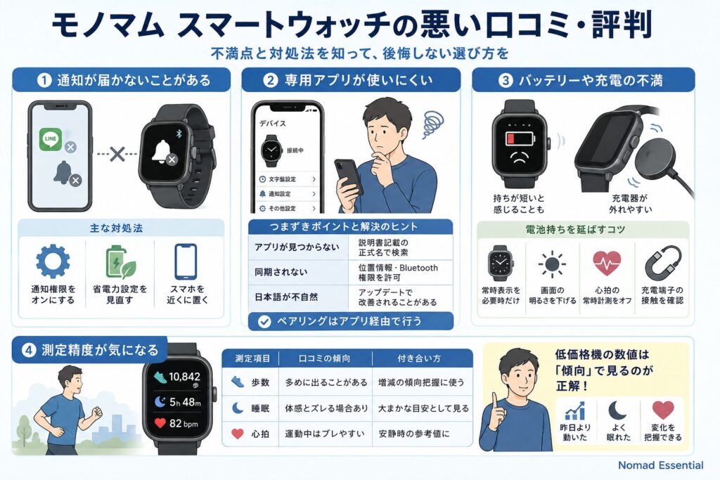 モノマム スマートウォッチの悪い口コミ・評判