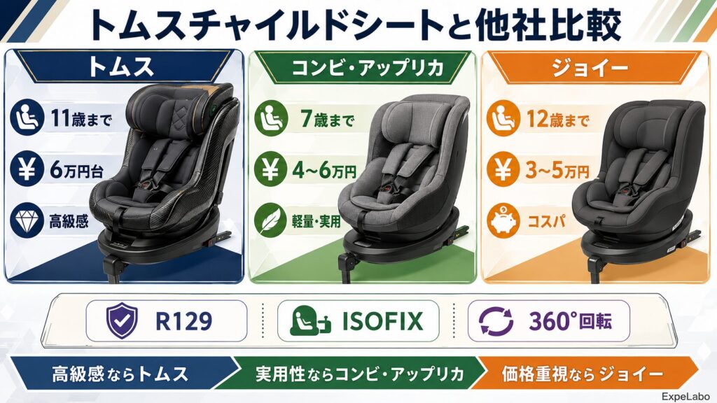 トムスチャイルドシートと他社モデルの比較
