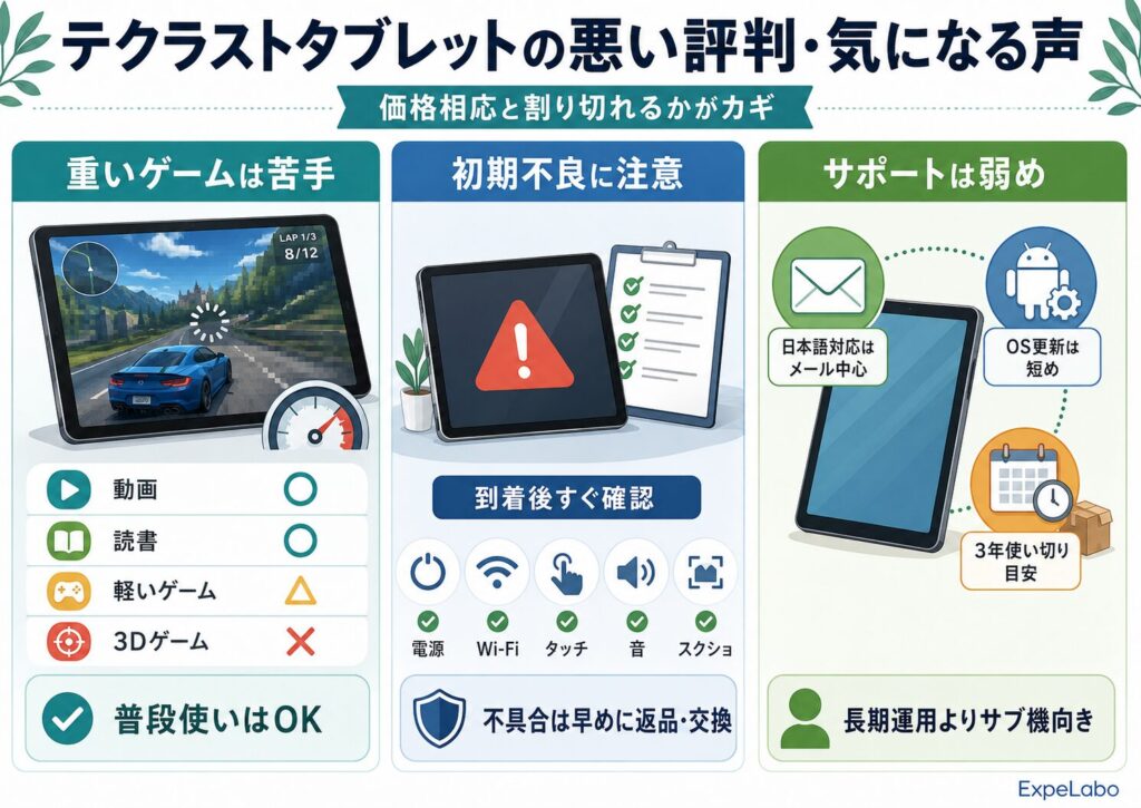 テクラストタブレットの悪い評判・気になる声