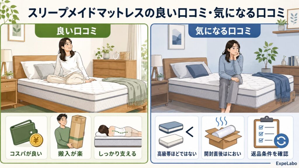 スリープメイドマットレスの良い口コミ・気になる口コミ