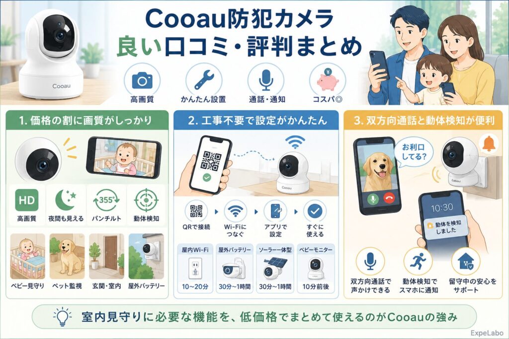 Cooau防犯カメラの良い口コミ・評判まとめ