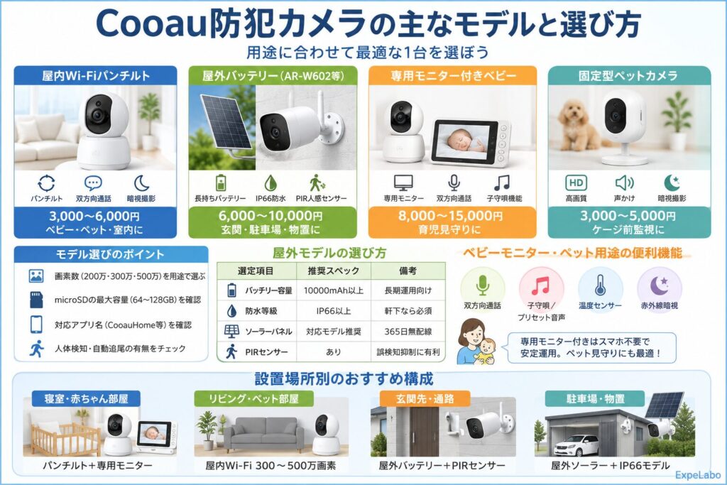 Cooau防犯カメラの主なモデルと選び方