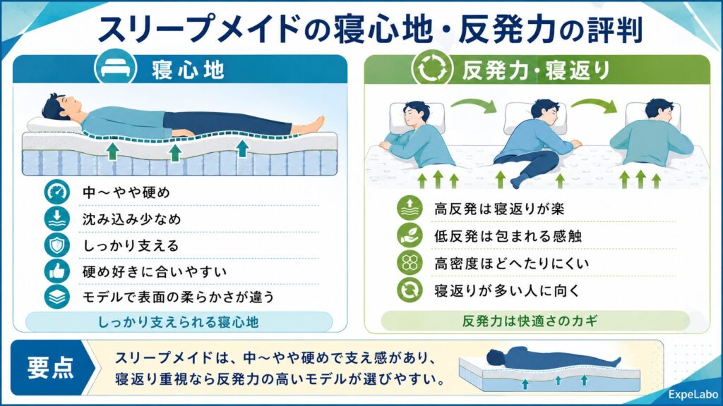 スリープメイドの寝心地・反発力の評判
